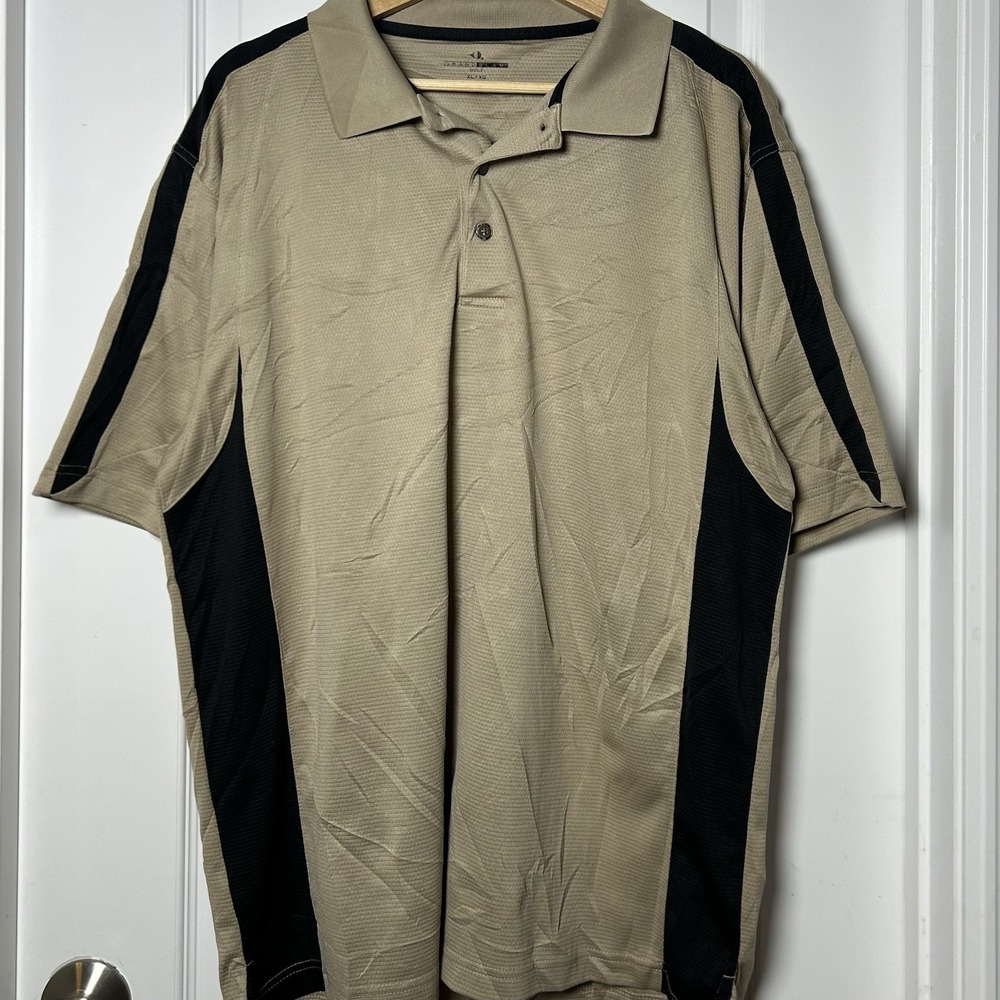 Grand Slam Tan Black Colorblock Moisture Wicking Golf Performance Athletic Polo
